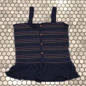 Tight tang-top with multiple colored stitched stripes.